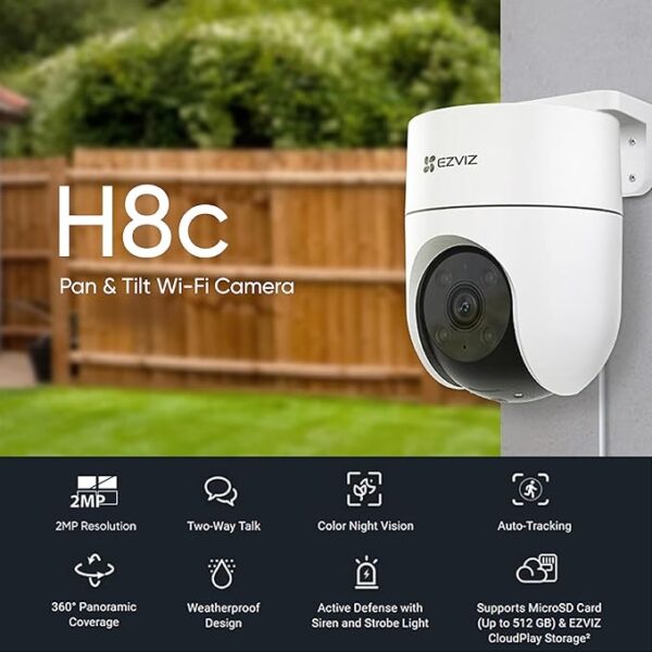 Ezviz by Hikvision H8C 2MP Outdoor Pan & Tilt Wi-Fi Camera|Color Night Vision|360° Coverage|Auto-Tracking|Two-Way Talk|Weatherproof Design|Supports MicroSD Card (Up to 512 GB)|White - Image 2