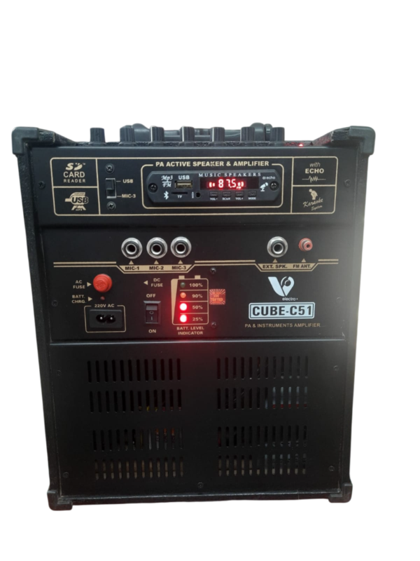 CUBE With Wireless Mic PA-System By VIVAANELECTRO, Three Mic Inputs, Portable & Rechargable, Auxiliary Input, 220V AC Power, Built-in Line Out Socket, Extra Speaker AC/DC, Full Function Remote, Compact & Durable Design - Image 2
