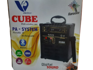 CUBE With Wireless Mic PA-System By VIVAANELECTRO, Three Mic Inputs, Portable & Rechargable, Auxiliary Input, 220V AC Power, Built-in Line Out Socket, Extra Speaker AC/DC, Full Function Remote, Compact & Durable Design