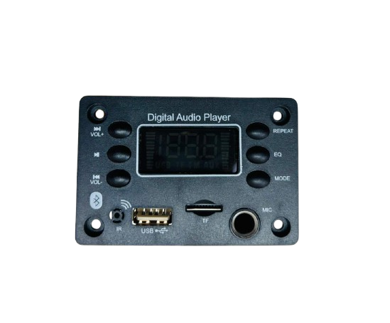 124 BT MP3 Module with TF card, Mic Socket, AUX input, Bluetooth connectivity, Hi-Fi sound quality, and volume control